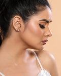Zirconia Studded Circular Stud Earrings in 18KT Rose Gold Plated Silver925