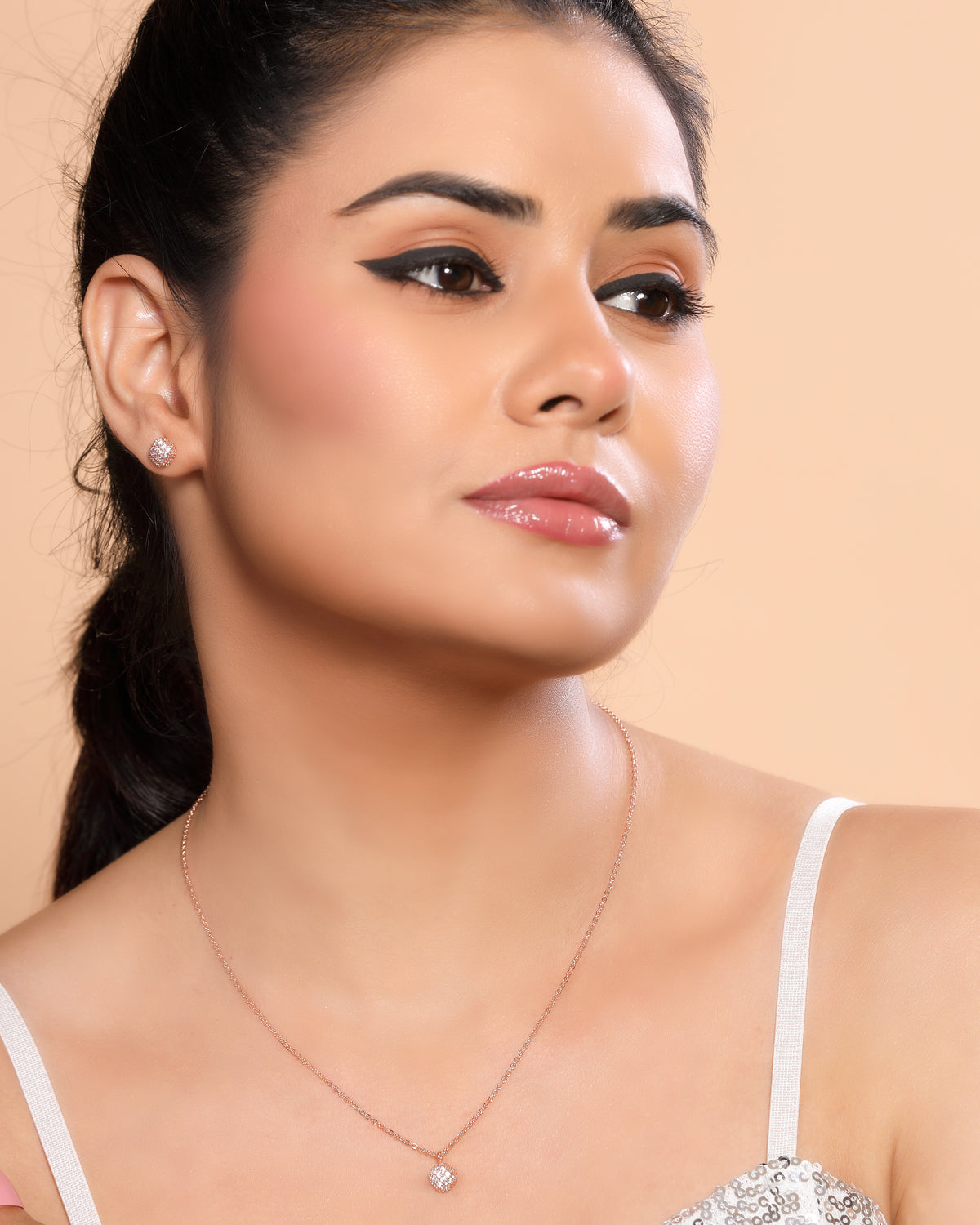 Zirconia Studded Mini Pendant Western Necklace Set