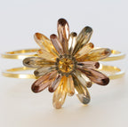 Stunning Bold Statement Floral Crystal 22k Gold Plated Adjustable Bracelet