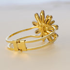 Stunning Bold Statement Floral Crystal 22k Gold Plated Adjustable Bracelet
