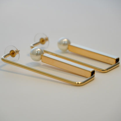 Bold Rectangular Pearl Studded 18K Gold Plated Statement Hoops Earring