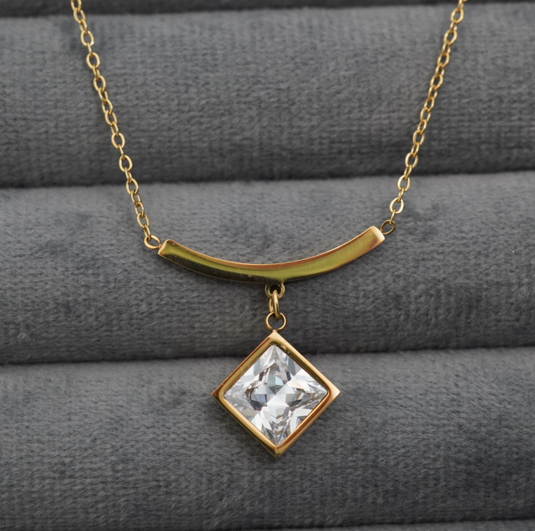 Solitaire Chain Pendant  18KT Gold Plated Western Necklace