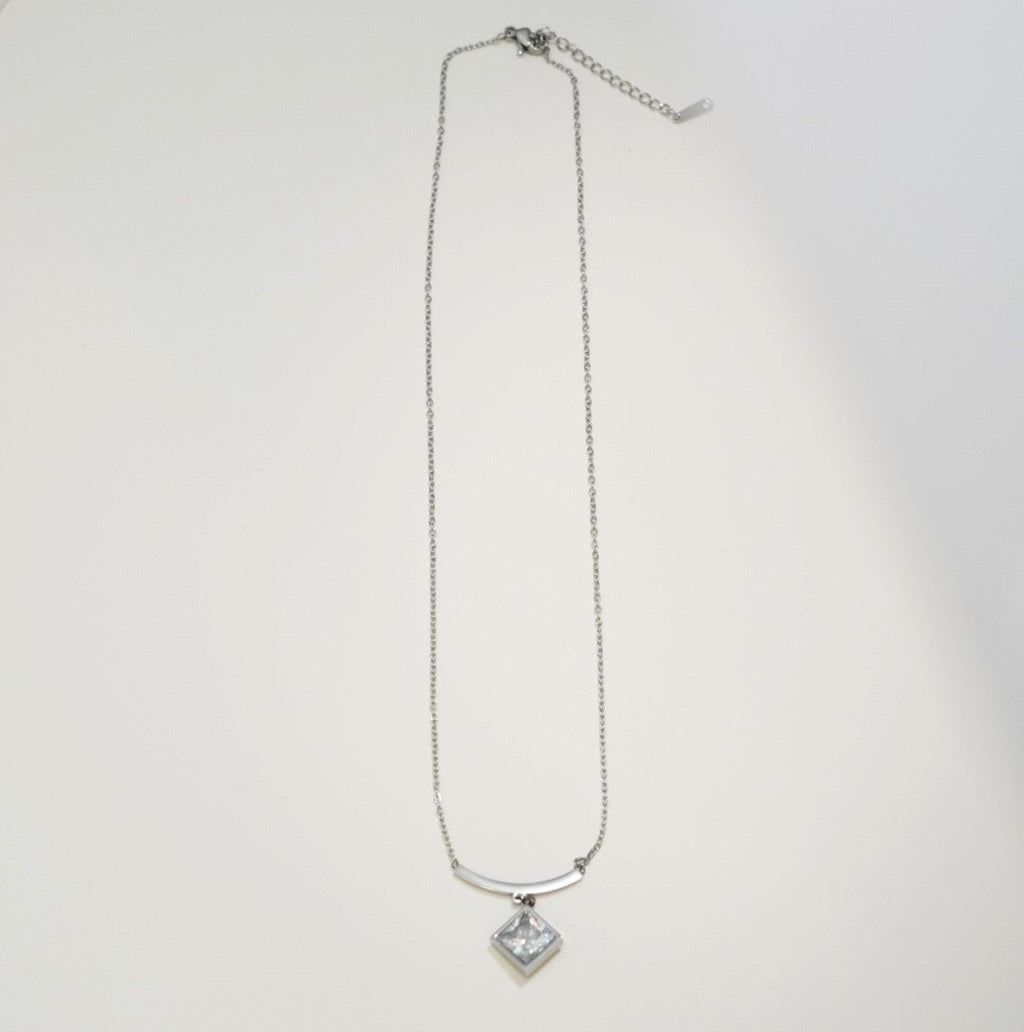 Solitaire Chain Pendant Rhodium Plated Western Necklace