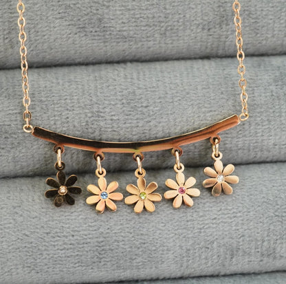 Intricate Studded Floral Hanging Rose Gold Plated Chain Pendant Necklace - Prima Donna