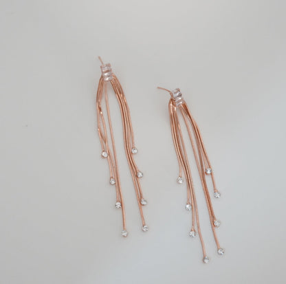 Rose Gold Plated Zirconia Studded Chain Earring