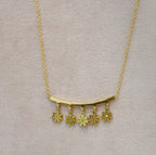 18K Gold Plated Multi Floral Linear Western Pendant Necklace
