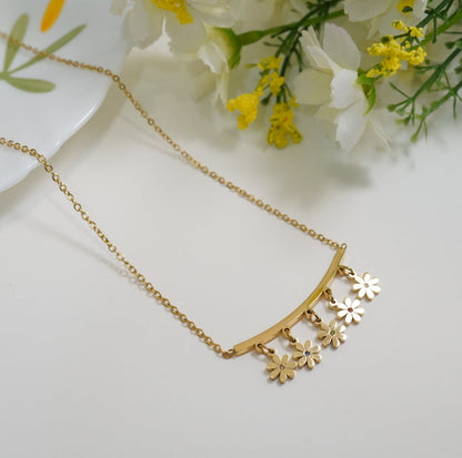 Intricate Studded Floral Hanging 18k Gold Plated Chain Pendant Necklace - Prima Donna