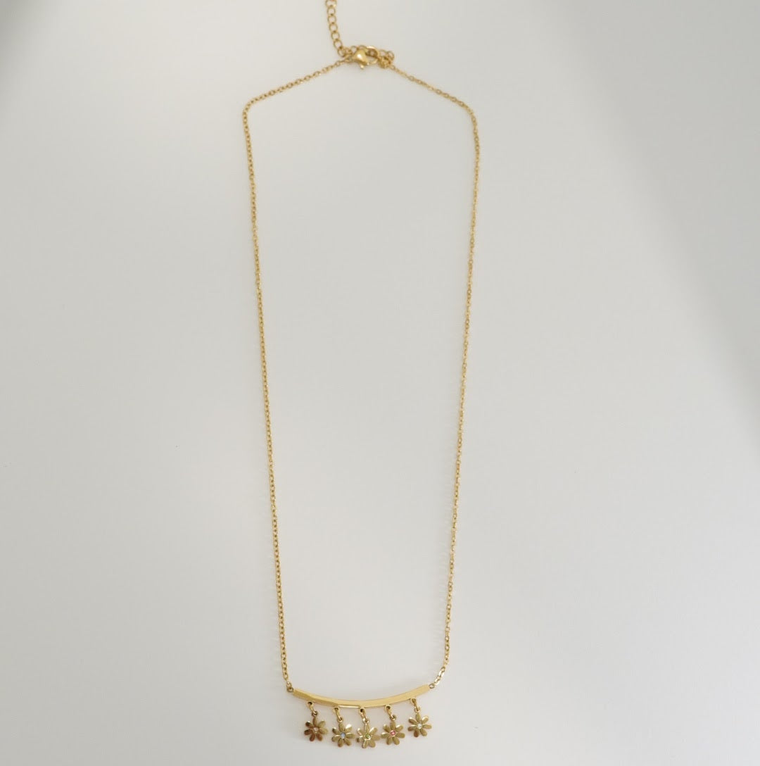18K Gold Plated Multi Floral Linear Western Pendant Necklace