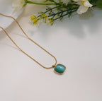 Green Emerald Square Pendant Western Necklace