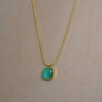 Green Emerald Square Pendant Western Necklace
