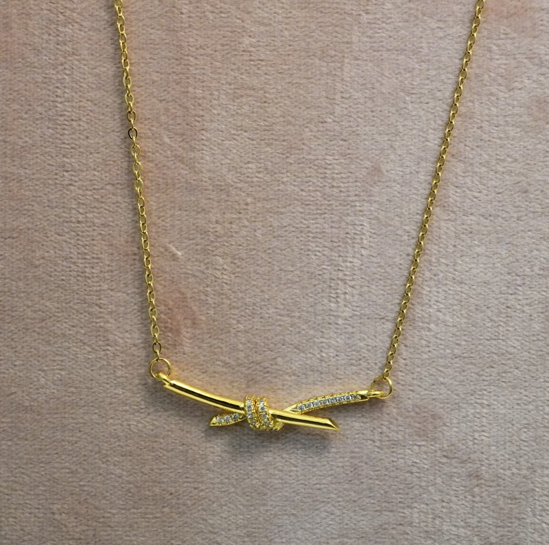 Zirconia Studded Cross Over 18k Gold Plated Western Pendant Necklace