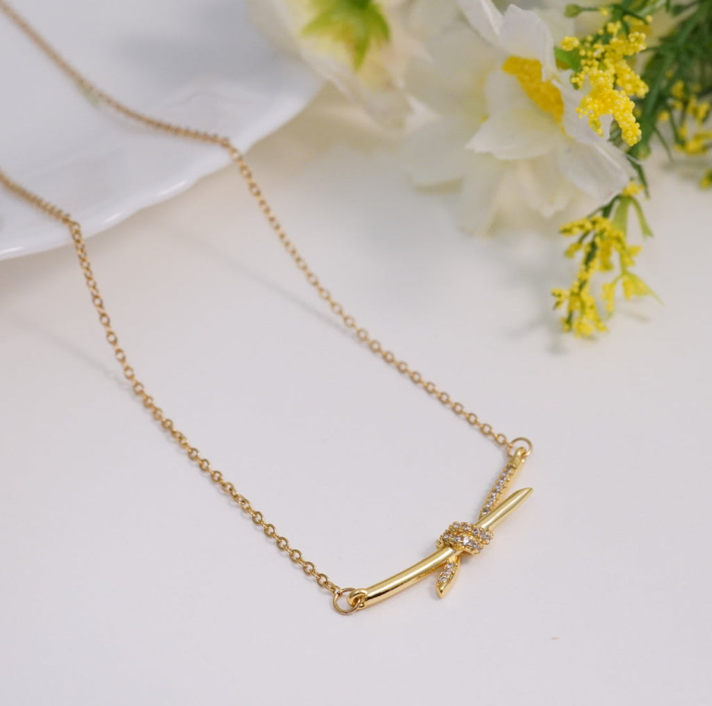 Zirconia Studded Cross Over 18k Gold Plated Western Pendant Necklace