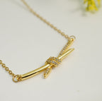 Zirconia Studded Cross Over 18k Gold Plated Western Pendant Necklace