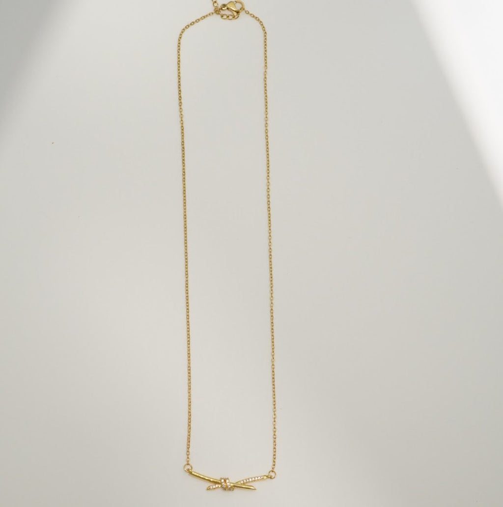 Zirconia Studded Cross Over 18k Gold Plated Western Pendant Necklace
