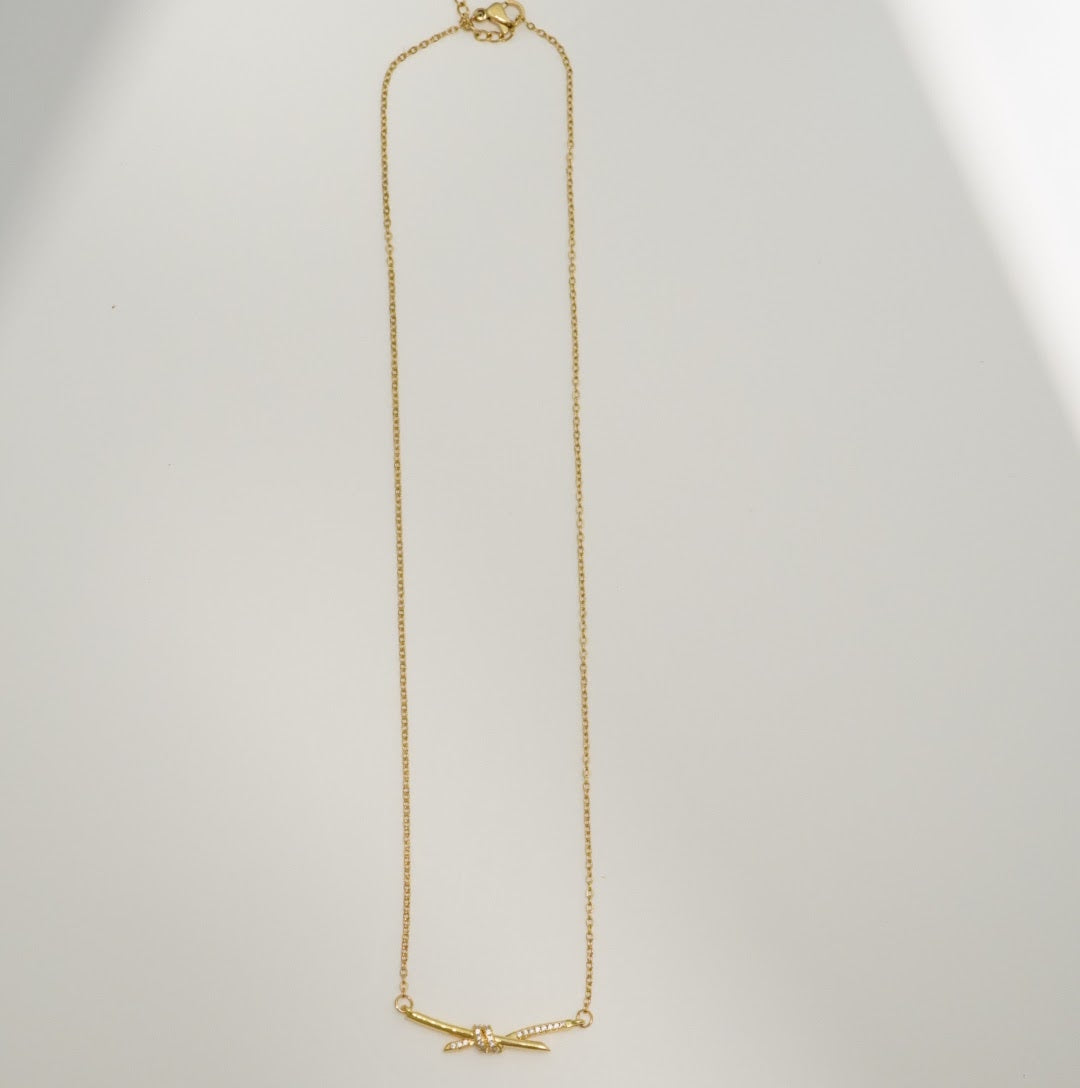 Zirconia Studded Cross Over 18k Gold Plated Western Pendant Necklace
