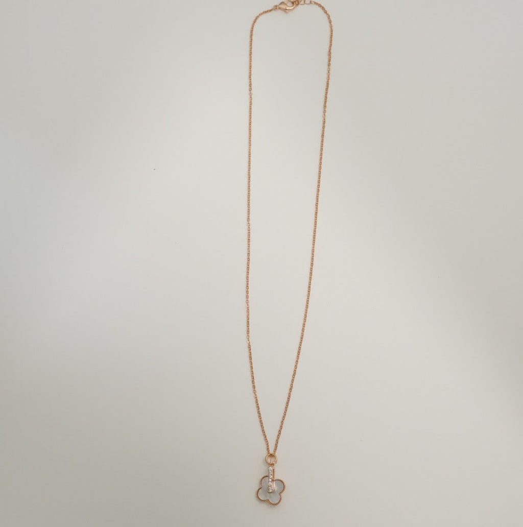 Rose Gold Plated Linear Zirconia & Mother of Pearl Pendant Western Necklace