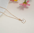 Rose Gold Plated Linear Zirconia & Mother of Pearl Pendant Western Necklace