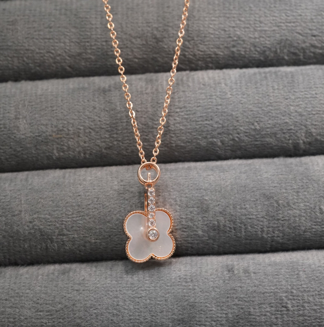 Linear Zirconia Studded Floral Mother of Pearl Pendant in Rose Gold Pendant Necklace