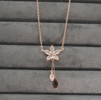 Rose Gold Plated Floral Drop Western Pendant Necklace