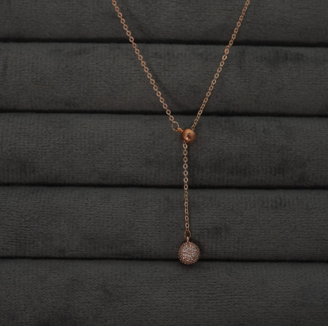 Minimalist Zirconia Studded Rose Gold Plated Spherical Hanging Pendant Necklace