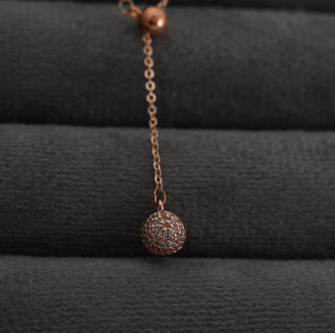 Minimalist Zirconia Studded Rose Gold Plated Spherical Hanging Pendant Necklace