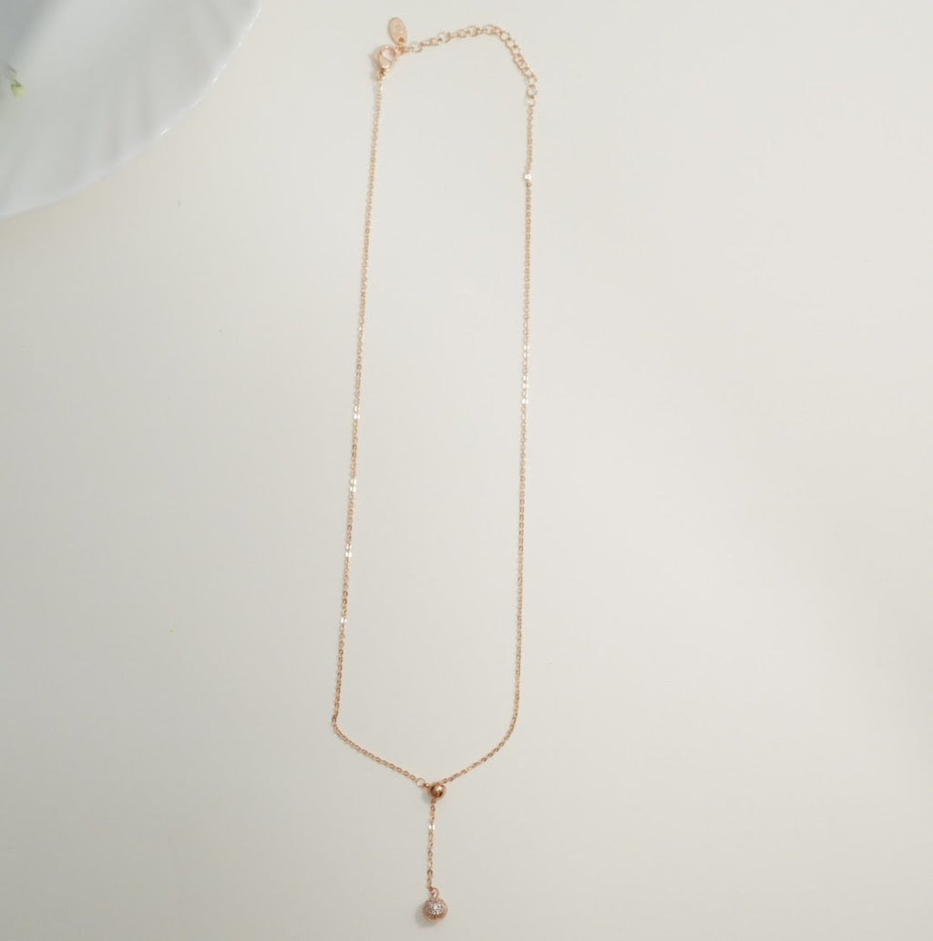 Minimalist Rose Gold Plated Zirconia Sphere Western Pendant Necklace