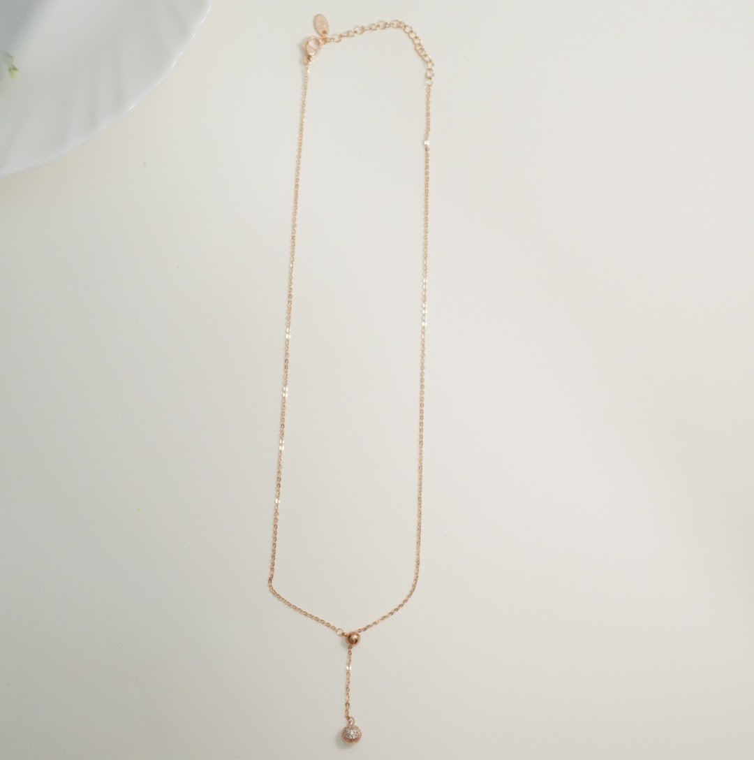 Minimalist Zirconia Studded Rose Gold Plated Spherical Hanging Pendant Necklace