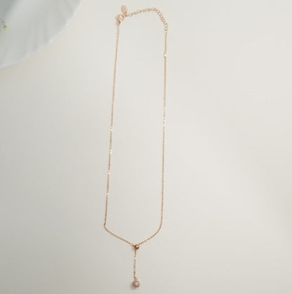 Minimalist Zirconia Studded Rose Gold Plated Spherical Hanging Pendant Necklace