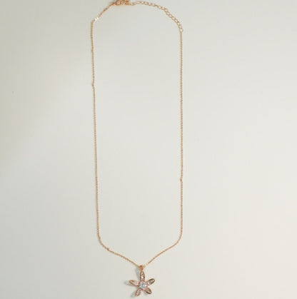 Solitaire Floral Pendant Necklace Studded Zirconia in Rose Gold