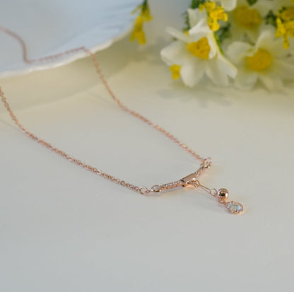 High Toned Statement Piece in Rose Gold Plated Solitaire & Zirconia Studded Pendant Necklace