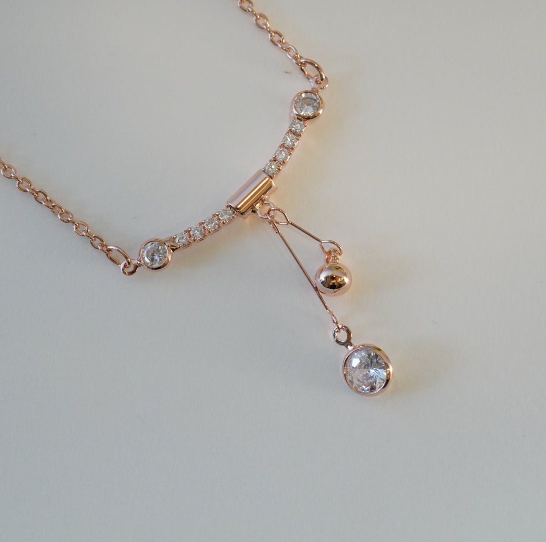 High Toned Statement Piece in Rose Gold Plated Solitaire & Zirconia Studded Pendant Necklace