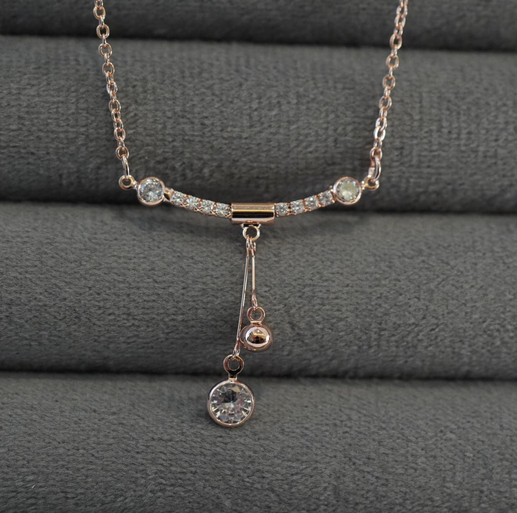 Rose Gold Plated Solitaire & Zirconia Pendant Western Necklace
