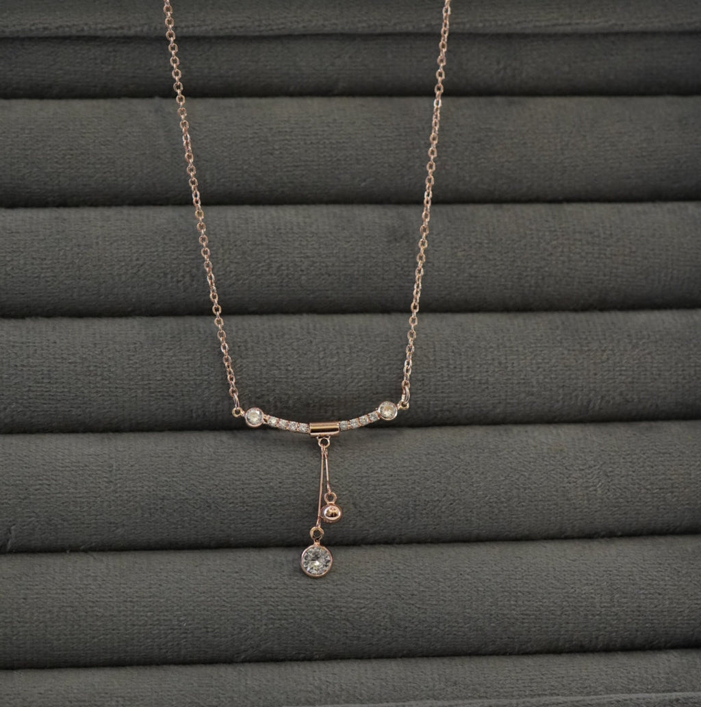 Rose Gold Plated Solitaire & Zirconia Pendant Western Necklace
