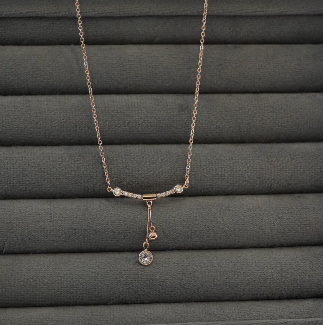 High Toned Statement Piece in Rose Gold Plated Solitaire & Zirconia Studded Pendant Necklace