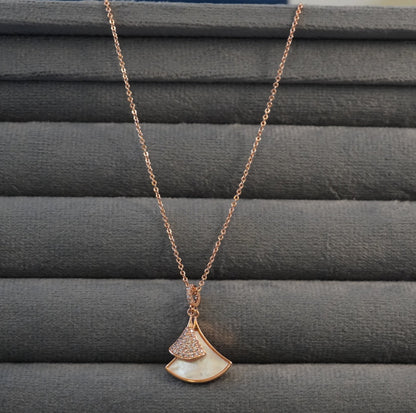 Elegant Mother of Pearl & Zirconia Studded Pendant Necklace in Rose Gold Plating