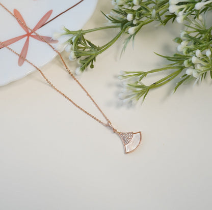 Elegant Mother of Pearl & Zirconia Studded Pendant Necklace in Rose Gold Plating