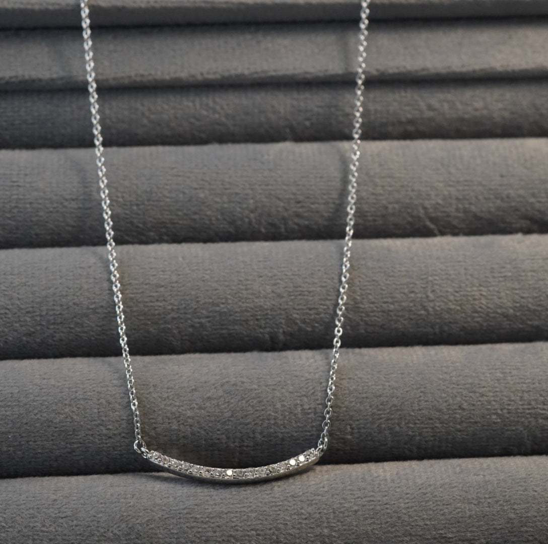 Rhodium Plated Zirconia Studded Linear Chain Pendant Necklace