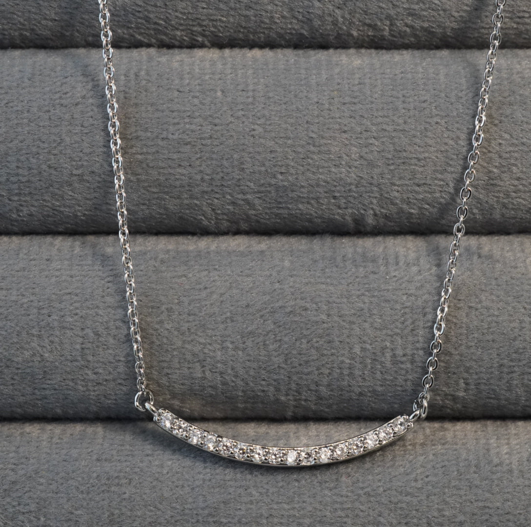 Rhodium Plated Zirconia Studded Linear Chain Pendant Necklace