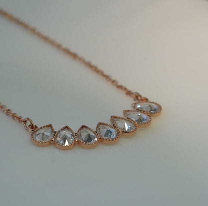 Multiple Water Drop 5A Zirconia Studded Linear Rose Gold Plated Chain Necklace