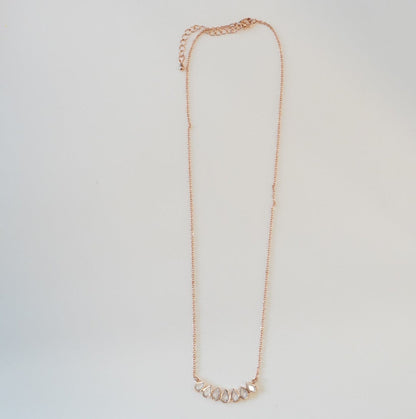 Multiple Water Drop 5A Zirconia Studded Linear Rose Gold Plated Chain Necklace