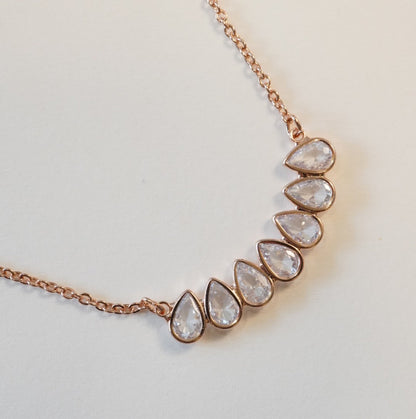 Multiple Water Drop 5A Zirconia Studded Linear Rose Gold Plated Chain Necklace