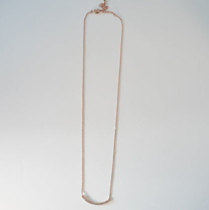 Rose Gold Plated Zirconia Studded Linear Chain Pendant Necklace