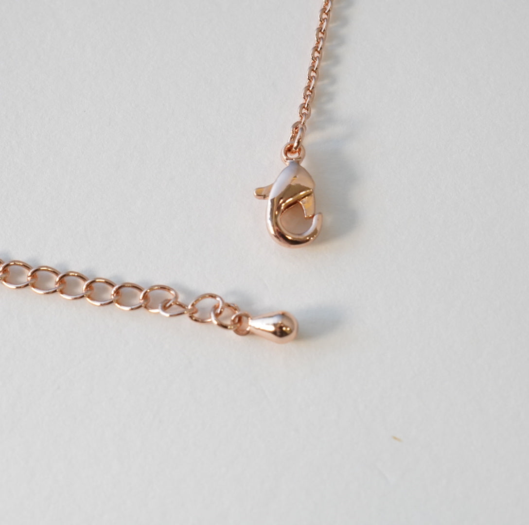 Rose Gold Plated Zirconia Studded Linear Chain Pendant Necklace