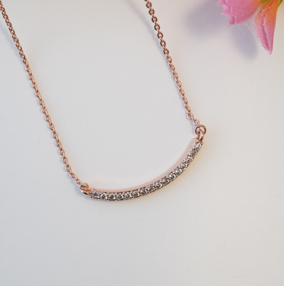 Rose Gold Plated Zirconia Studded Linear Chain Pendant Necklace