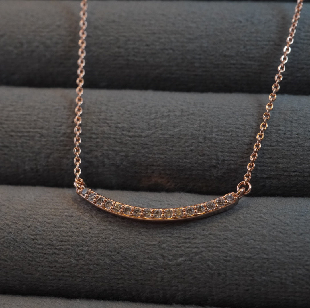 Rose Gold Plated Zirconia Studded Linear Chain Pendant Necklace