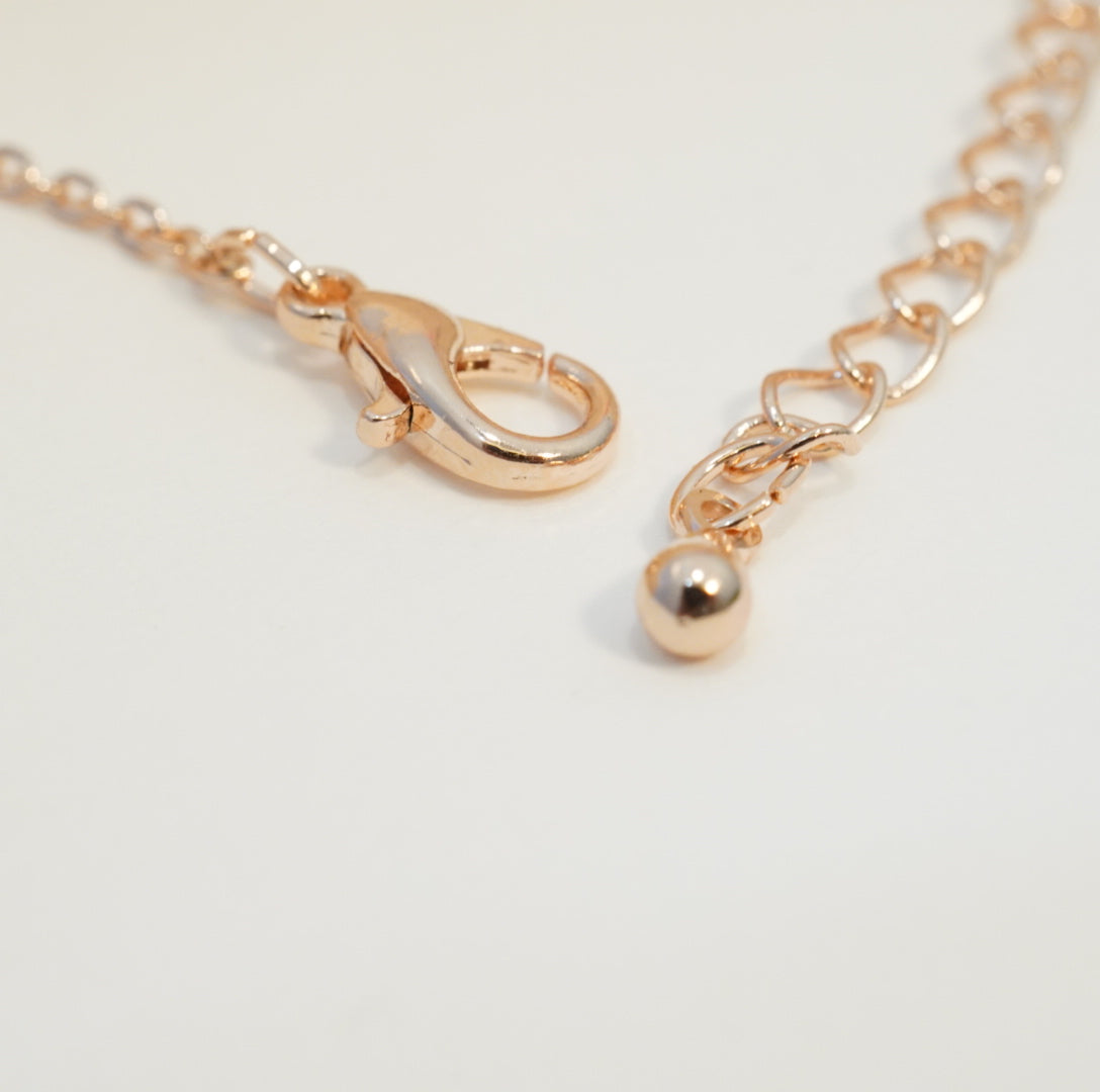 5A Zirconia Solitaire Studded Linear Pearls Chain Pendant Necklace in 18K Rose Gold Plated