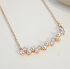 18K Rose Gold Plated Pearl & Zirconia Zigzag Pendant Western Necklace