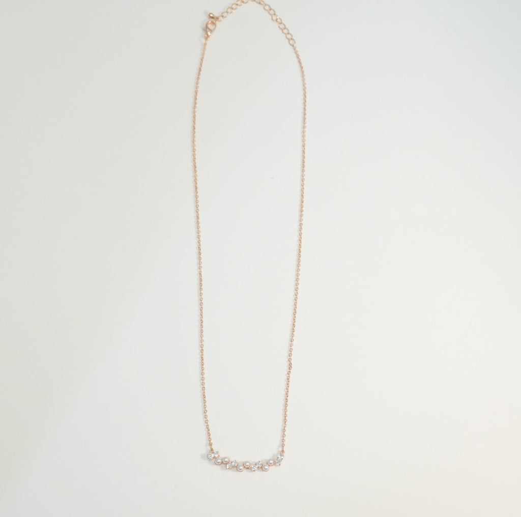 18K Rose Gold Plated Pearl & Zirconia Zigzag Pendant Western Necklace
