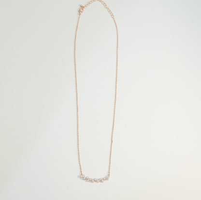 Pearl and Zirconia Studded Zig Zig Linear Chain Pendant Necklace 18K Rose Gold Plated