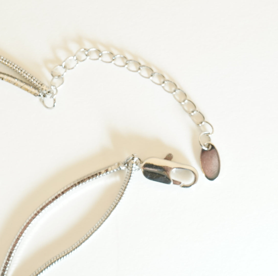 Double Layered Rhodium Plated Snake & Minimalist Chain with Circular Pendant Necklace